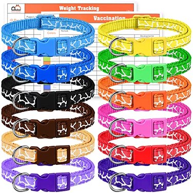 GAMUDA Puppy Litter Collars Super Soft Nylon Adjustable Whelping ID Bands Camouflage Assorted Colors Identification Set of 12 S