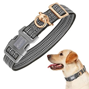 Auroth Dog Collar for Medium Large Dogs Reflective Dog Collar Soft Nylon Adjustable Dog Collars with Heavy Duty Metal D Ring Tangle Free Large157271 Grey