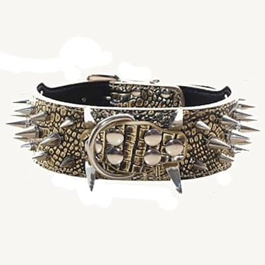 haoyueer Sharp Spiked Studded Dog Collar 2 Inch Width Stylish Leather Dog Collars for Medium Large Dogs PitbullLabradorBoxer Rottweiler German ShepherdGold BrownM