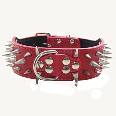 Haoyueer Sharp Spiked Studded Dog Collar 2 Inch Width Stylish Leather Dog Collars for Medium Large Dogs PitbullLabradorBoxer Rottweiler German ShepherdRedM