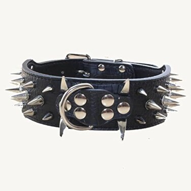 Haoyueer Sharp Spiked Studded Dog Collar 2 Inch Width Stylish Leather Dog Collars for Medium Large Dogs PitbullLabradorBoxer Rottweiler German ShepherdBlackXL