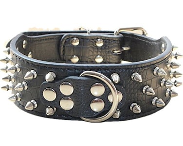 haoyueer Spiked Leather Dog Collar Bullet Rivets Studded 2 Inch Width Stylish Leather Dog Collars for Medium Large Dogs PitbullBlackM