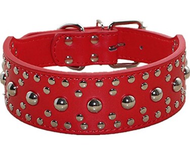 Pimaodog Studded Dog Collar Leather Dog Collar for Medium Large Dogs Pitbull Doberman L1922 inch Red