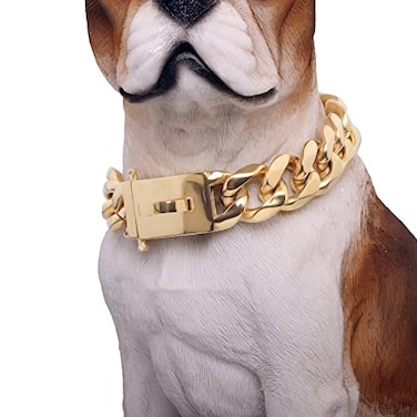 BAOBOTE Gold Chain Dog Collar with Secure Snap Buckle19MM Cuban Link Dog CollarChew Proof Heavy Duty Pitbull Collar for Medium and Large Dogs28 Gold