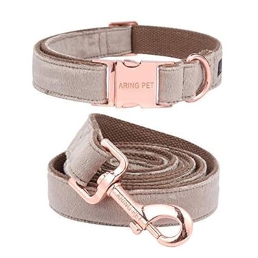 ARING PET Dog Collar and Leash Velvet Dog Collar and Leash Set Soft Comfy Adjustable Collars for Dogs