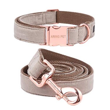ARING PET Dog Collar and Leash Velvet Dog Collar and Leash Set Soft Comfy Adjustable Collars for Dogs