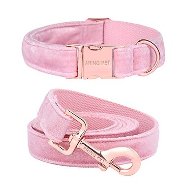 ARING PET Dog Collar and Leash Velvet Dog Collar and Leash Set Soft Comfy Adjustable Collars for Dogs