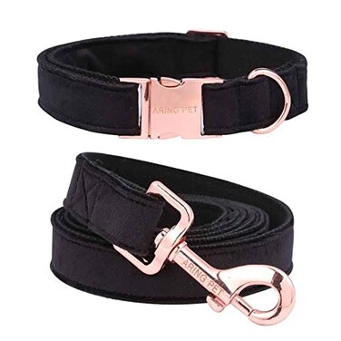 ARING PET Dog Collar and Leash Velvet Dog Collar and Leash Set Soft Comfy Adjustable Collars for Dogs