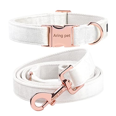 ARING PET Dog Collar and Leash Set Soft White Velvet Dog Collar and Leash Adjustable Collars for Dogs