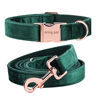 ARING PET Velvet Dog Collar and Leash Set Soft Dog Collar and Leash Adjustable Collars for Dogs