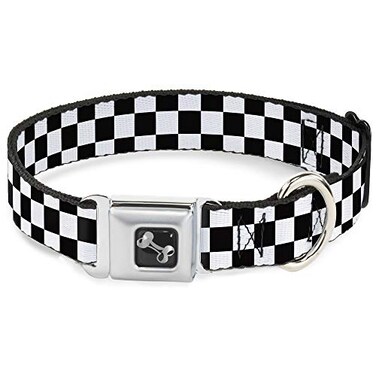 Buckle-Down Dog Collar Seatbelt Buckle Checker Black White 11 to 17 Inches 10 Inch Wide
