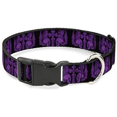 Buckle-Down BuckleDown Bd Skulls with Wings BlackPurple Plastic Clip Collar 1 WideFits 1117 NeckMedium