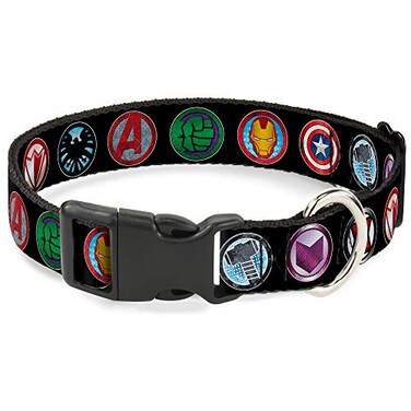 Buckle-Down BuckleDown Dog Collar Plastic Clip Buckle 9Avenger Icons BlackMulti Color 1 x 1117 Inches