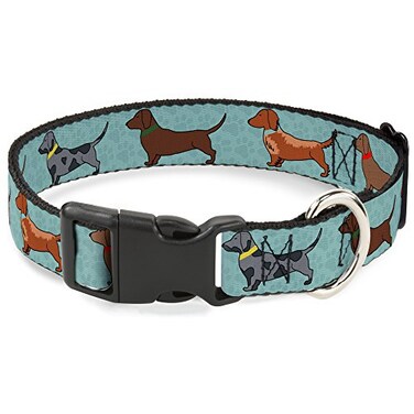 Buckle-Down BuckleDown Dachshund 4DogsPaws Aquas Plastic Clip Collar 1 WideFits 1117 NeckMedium