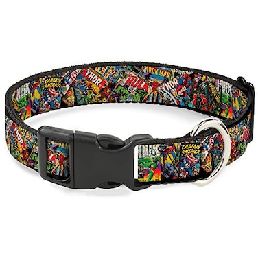 Buckle-Down Dog Collar Plastic Clip Retro Marvel Comic Books Stacked Close Up 11 to 17 Inches 10 Inch Wide
