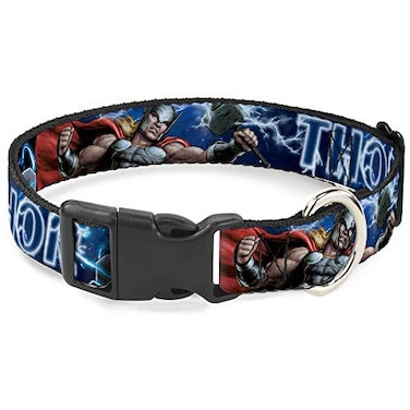 Buckle-Down Dog Collar Plastic Clip Avengers Thor Hammer Action Pose Galaxy Blues White 11 to 17 Inches 10 Inch Wide