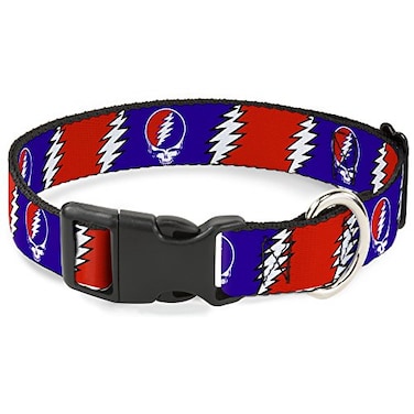 Buckle-Down Dog Collar Plastic Clip Steal Your Face Lightning Bolt Repeat Red White Blue 11 to 17 Inches 10 Inch Wide