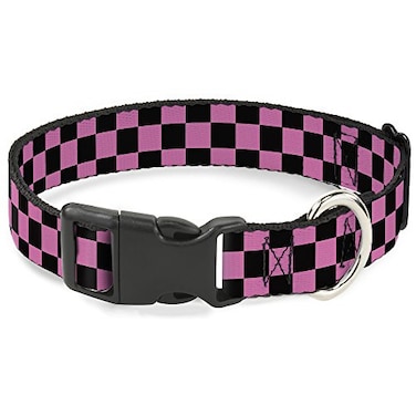 Buckle-Down Dog Collar Plastic Clip Checker Black Pink 15 to 26 Inches 10 Inch Wide