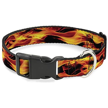 Buckle-Down BuckleDown Plastic Clip Collar Flames Vivid BlackOrange 1 Wide Fits 1526 Neck Large
