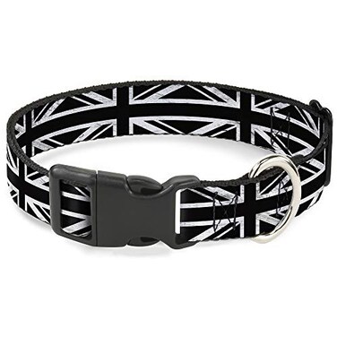 Buckle-Down BuckleDown Plastic Clip Collar Union Jack Distressed BlackWhite 1 Wide Fits 1526 Neck Large