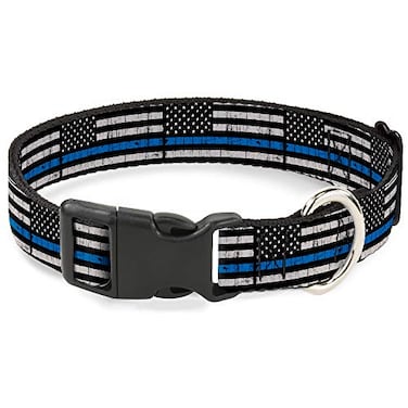 Buckle-Down BuckleDown Plastic Clip Collar Thin Blue Line Flag Weathered BlackGrayBlue 1 Wide Fits 1526 Neck Large