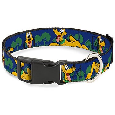 Buckle-Down BuckleDown Pluto 4PosesLandscape Plastic Clip Collar BlueGreen 1 WideFits 1526 NeckLarge