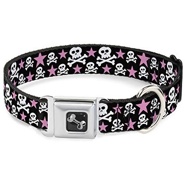 Buckle-Down BuckleDown Seatbelt Buckle Dog Collar Skulls Stars BlackWhitePink 15 Wide Fits 1623 Neck Medium