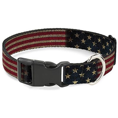 Buckle-Down BuckleDown Plastic Clip Collar Vintage US Flag Stretch 15 Wide Fits 1623 Neck Medium