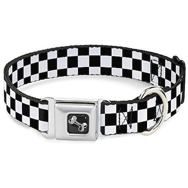 Buckle-Down Dog Collar Seatbelt Buckle Checker Black White 18 to 32 Inches 15 Inch Wide