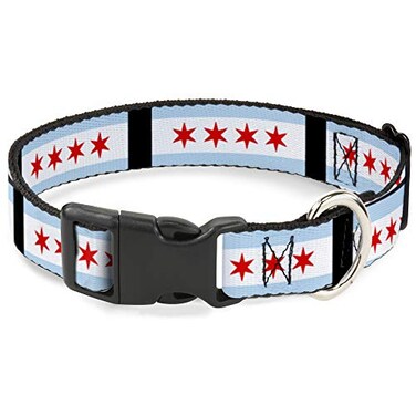 Buckle-Down BuckleDown Plastic Clip Collar Chicago FlagsBlack 15 Wide Fits 1832 Neck Large