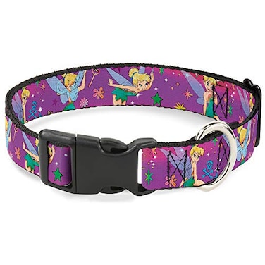 Buckle-Down BuckleDown Plastic Clip Collar Tinker Bell PosesFlowersStarsSkull Purple 12 Wide Fits 812 Neck Medium Multicolor