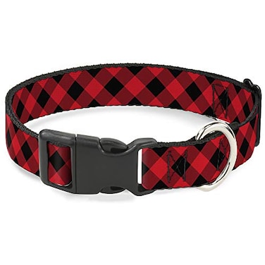 Buckle-Down BuckleDown PCW30432NM Diagonal Buffalo Plaid BlackRed Plastic Clip Collar Narrow Medium812