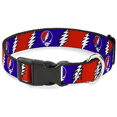 Buckle-Down BuckleDown Plastic Clip Collar Steal Your Face wLightning Bolt Repeat RedWhiteBlue 12 Wide Fits 915 Neck Large