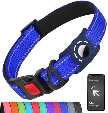 Erbine AirTag Dog Collar with AirTag Holder Compatible for Air Tag Reflective Soft Padded Safety Locking Buckle Adjustable Nylon for Small Medium Large Dogs NavyBlueM