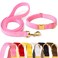 GAMUDA Velvet Dog Collar and Leash Super Soft and Smooth Heavy Duty Gold Buckle Comfortable and Easy to Clean Adjustable Collar for Dog S Pink