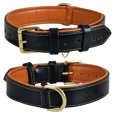 DowgClub Leather Dog Collar for Medium Dogs Black 1 Inch Wide Genuine Full Grain Leather Heavy Duty with Soft Inner Padding Comfortable and Durable Medium Fit Neck Size 145185 Black