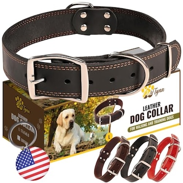ADITYNA Heavy Duty Leather Dog Collar for Large Dogs Soft and Strong Black Leather Collar for Walking and Training Large Fit 17 23 Neck Black