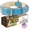 ADITYNA HeavyDuty Leather Dog Collar for Medium Dogs Soft Padded for Comfort Blue Dog Collar for Walking Training and Hiking