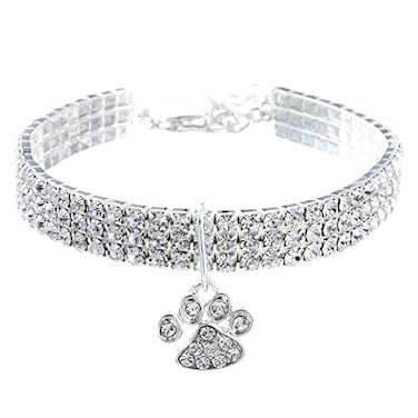 RayMinsino Pet Collar with Diamonds Adjustable Crystal Diamond Elastic Heart Claw Pendant Wedding cat and Dog Small pet Necklace Jewelry
