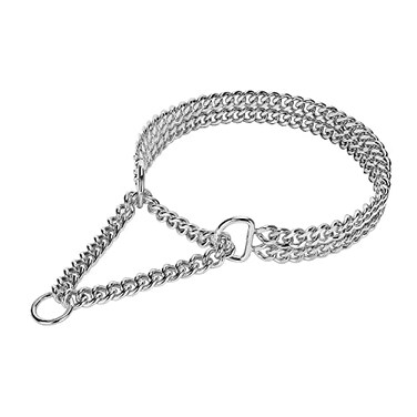 KINGOLDOGS Silver Dog Chain Collar Stainless Steel Adjustable Walking Metal Cuban Link Chew Proof Double Row Chain Collar for Large Small Medium Dogs