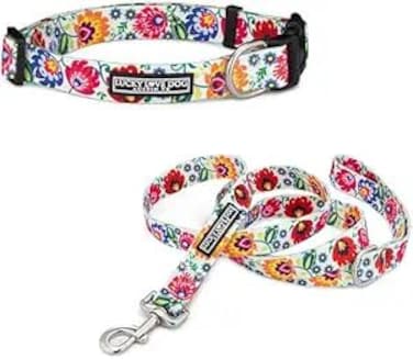 Lucky Love Dog Easy Click Buckle Dog Collar with Leash Set Combo Durable Comfortable for Male Female Dogs Pet Collar for Medium Dogs Secure Fit Ladybird Combo Medium