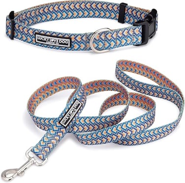 Lucky Love Dog Bold Matching Dog Collar and Leash Set Soft Adjustable Geometric Pattern Collar and Leash for Male Female Dogs XSmall Murphy Combo