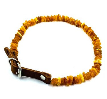 Amber Jewelry Shop Baltic Amber Dog Cat Collar with Adjustable Leather Strap Raw Knotted Amber Beads 4045cm