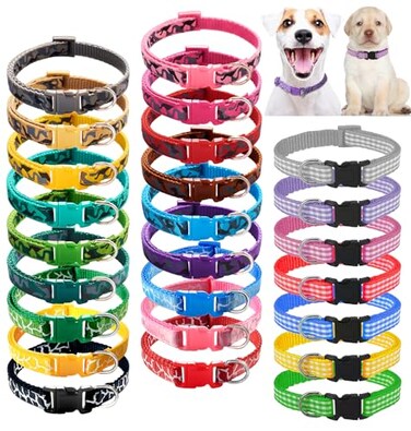 YOY 25 pcsSet Soft Nylon Puppy Whelping ID Collars Adjustable Reusable Washable Baby Dog ID Bands Pet Identification for Breeders Neck 8 13