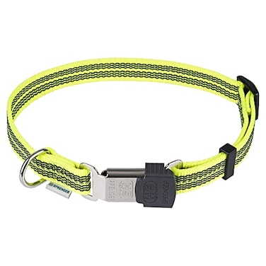Herm Sprenger Adjustable Rubberized Reflective Dog Collar for Medium Large Dogs with ClickLock Buckle Overall Length 1622 inches Yellow