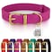BRONZEDOG Leather Dog Collar with Metal Buckle Durable Basic Pet Collars for Small Medium Large Dogs 1921 Inch Pack of 1 Pink Gold Buckle