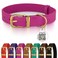 BRONZEDOG Leather Dog Collar with Metal Buckle Durable Basic Pet Collars for Small Medium Large Dogs 1921 Inch Pack of 1 Pink Gold Buckle