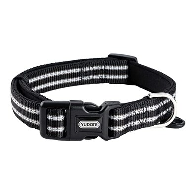 Petiry Reflective Nylon Dog Collar with Soft and Comfortable Neoprene PaddingAdjustable for Large DogsNeck 17263Black