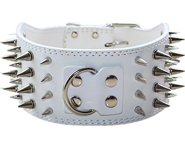 Pimaodog Studded Dog Collar 3 Sharp Spiked Leather Dog Collar fit TrainingSportsWalkingMediumLargeXLargefor PitbullLabradorBoxer M1720 inch White