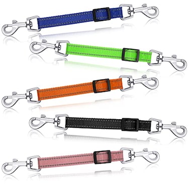 Saintrygo 5 Pcs Safety Dog Collar Clips Prong Collar Backup Clips Adjustable Reflective Nylon Harness Connector Metal Double Ended Backup Clasp for Harness PetBright Color